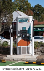 Woodend, Victoria  Australia - March 24 2022: Electric Vehicle Charger In A Country Town