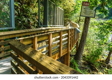 A woodend walkway to Lower Snoqualmie Falls in Washington State.