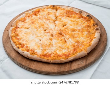 Wood-Fired Pizza with Crispy Crust, Delicious Margherita Pizza with Fresh Basil - Powered by Shutterstock