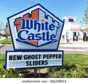 WOODHAVEN, MI-OCTOBER 10, 2016:  White Castle Sign With The Restaurant In The Background.