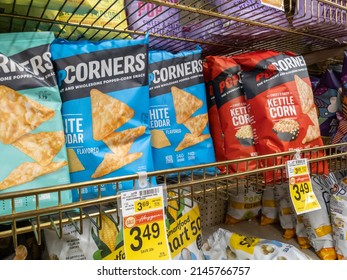 Woodinville, WA USA - Circa April 2022: Angled View Of Pop Corners Brand Corn Chips In The Snack Aisle Of A Haggen Grocery Store.