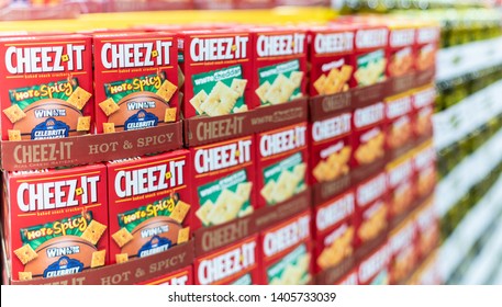 Woodland, CA/USA 5/22/2019 Cheez It Brand Cheese Crackers For Sale In A Supermarket Aisle