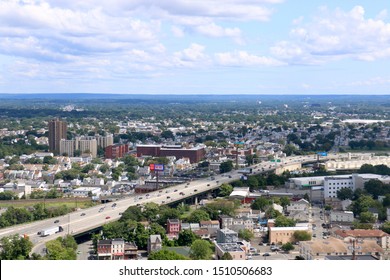 Woodland Park, NJ - August 25 2019: Aerial View Of Interstate 80 From Garret Mountain Reservation