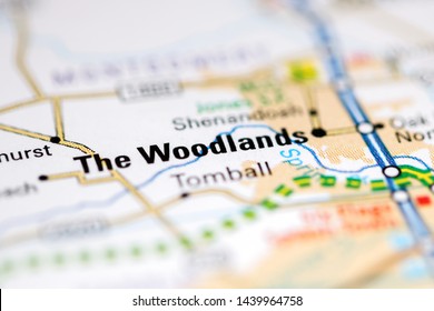 The Woodlands. Texas. USA On A Geography Map