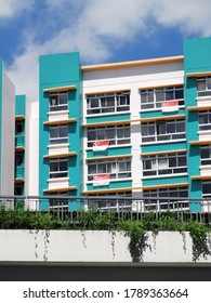 Woodlands,Singapore 15 July/2020 People Are Hanging Flag For Celebrating National Day SG 55 At Woodlands HDB During COVID-19 Pandemic