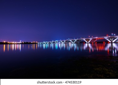 Woodrow Wilson Memorial Bridge at Night With Reflection off The Potomac River