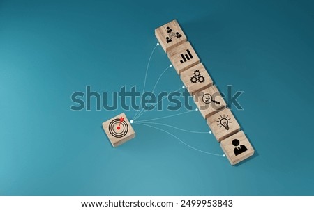 woods block step on table with icon Action plan, Goal and target, success and business target concept, project management, company strategy	