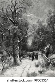 In The Woods. Engraving By Bong From Picture By Kaufman. Published In Magazine 