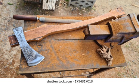 Woodworking picture.Making an axe handle