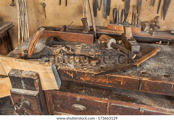 Woodworking Tools Antique Carpentry Old Bench Stock Photo Edit