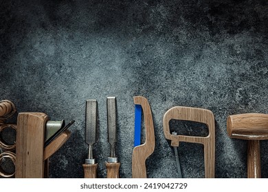 Woodworking Tools Flat Lay On Graay Backgriund - Powered by Shutterstock