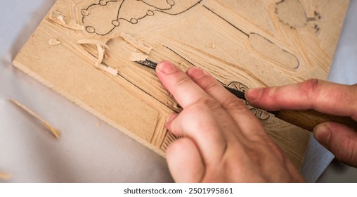 Woodworking wood carving close up hands - Powered by Shutterstock