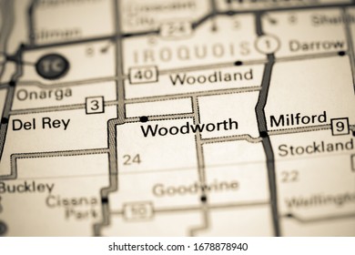 Woodworth. Illinois. USA on a map