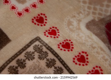 Wool Blanket With Red Hearts Pattern.