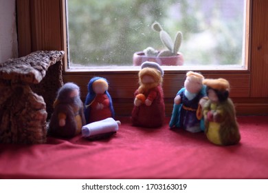 

Wool doll. Christmas celebration, Nativity scene portal with wool dolls.