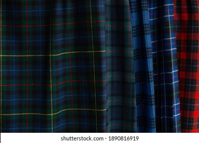 Wool fabric in various plaid patterns