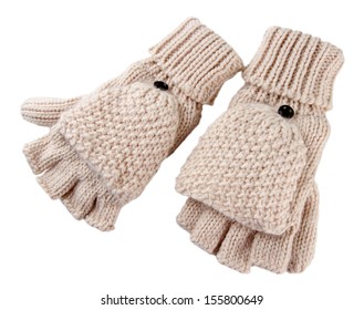 Wool fingerless gloves, isolated on white