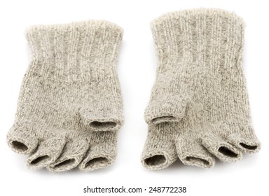Wool fingerless gloves isolated on white background.