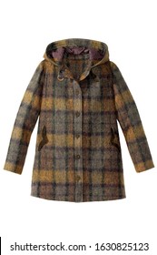 Wool Plaid Coat On White Background