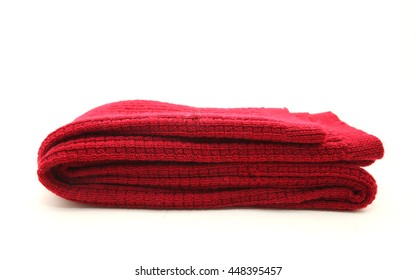 Wool Red Scarf Isolated On White Background