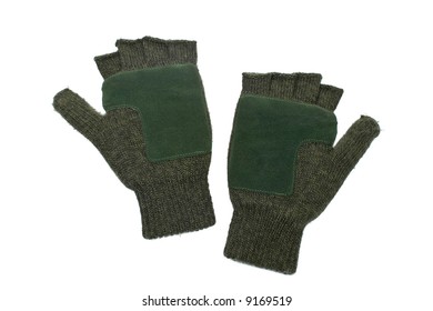 A woolen fingerless gloves isolated on white background