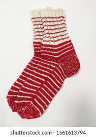 Woolen Socks From Merino Wool And Acrylic On A White Background.