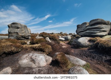 The Woolpacks rock formations on the way to Kinder Scout, Peak District National Park, UK.