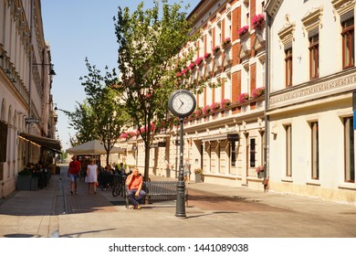 WOONERF, LODZ, POLAND, JUNE 09 2017 : Street 6th August. Woonerf  At Piotrkowska Street