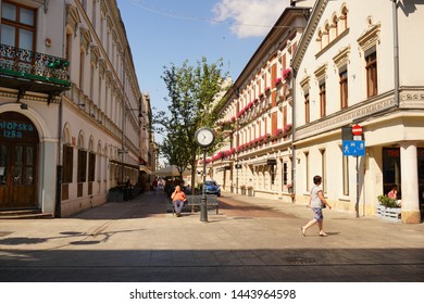 WOONERF, LODZ, POLAND, JUNE 09 2017 : Street 6th August. Woonerf  At Piotrkowska Street