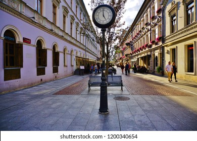 WOONERF, LODZ, POLAND, SEPTEMBER  09 2018 : Street 6th August. Woonerf - Alley In The Shade In The Morning