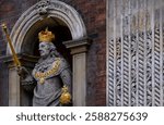 Worcester Guildhall.Detail of statue and column on front elevation.