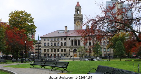 WORCESTER, MASSACHUSETTS/UNITED STATES- OCTOBER 8, 2018: A View of Worcester City Hall in Massachusetts