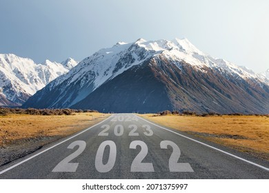 The Word 2022 Written On Highway Road. New Year 2022 And The Next Years 2023 2024 Concept