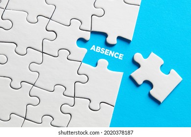 The Word Absence On Missing Puzzle Piece. Business Concept.