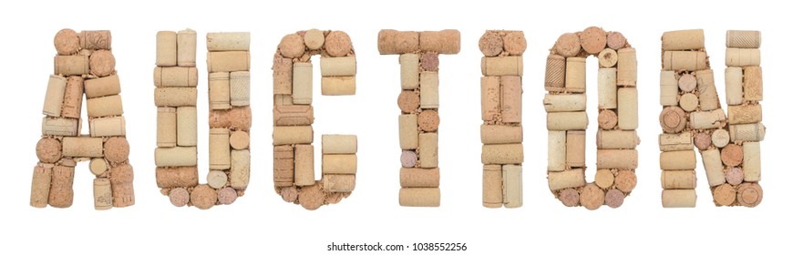 Word AUCTION Made Of Wine Corks Isolated On White Background