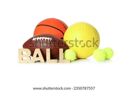 Word Ball and different balls isolated on white background