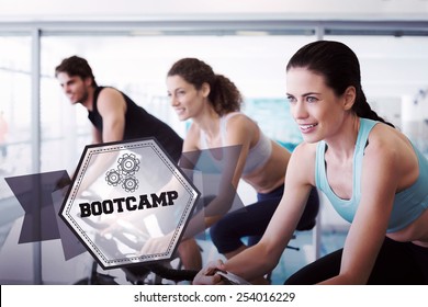 The Word Bootcamp And Fit People In A Spin Class Against Hexagon