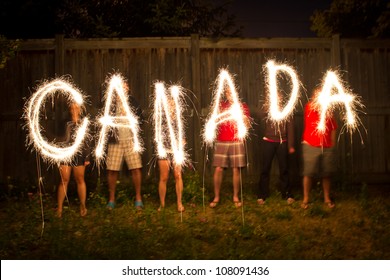 The Word Canada In Sparklers In Time Lapse Photography As Part Of Canada Day (July 1) Celebration.