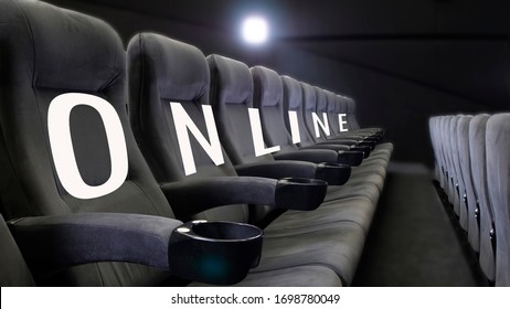 Word Cancelled On Empty Seats. CANCELLED Festival. Event Cancellation. Cancel Concept. Meeting Postponed. Word CANCELLED On Empty Seats Of Cinema, Theater Conference Hall. Coronavirus Prevention