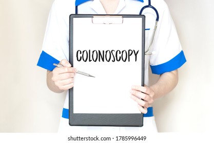Word Colonoscopy on the paper plate, Medical concept