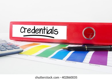 Word credentials underlined against business desk with documents
