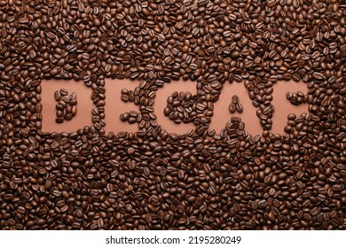 Word Decaf In Coffee Beans, Top View