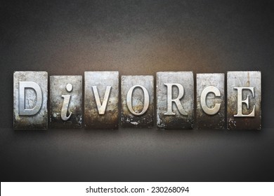 The word DIVORCE written in vintage letterpress type