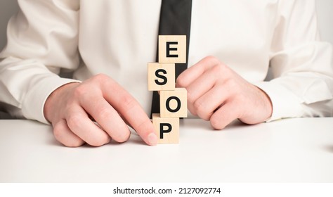 word ESOP on wooden blocks, white background, business concept. business and Finance