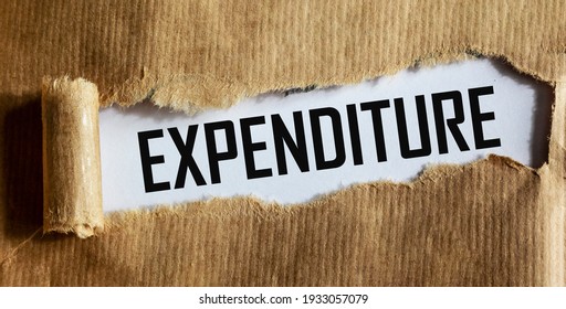 The Word EXPENDITURE Written On Torn Brown Paper. Business Concept