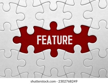 Word FEATURE on red puzzle background - Shutterstock ID 2302768249