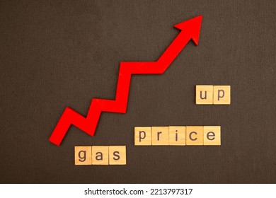 Word Gas Price Up Assembled From Wooden Letters Game And Red Arrow On Black School Chalkboard