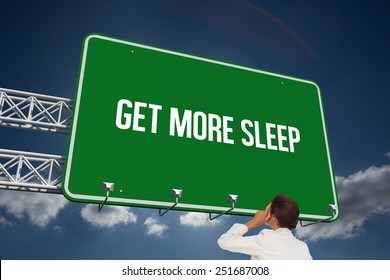 The word get more sleep and thinking businesswoman against sky - Powered by Shutterstock