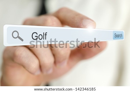 Word Golf written in search bar on virtual screen.