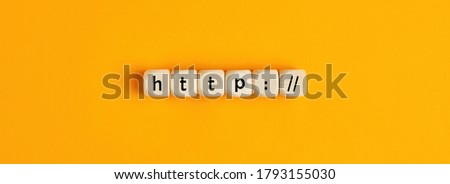 Word http on wooden blocks on yellow background. Flat lay view. 